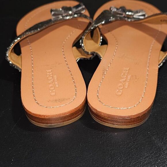Coach Womens‎ Silver Bow Flip Flop Sandals 6.5 - Picture 4 of 7